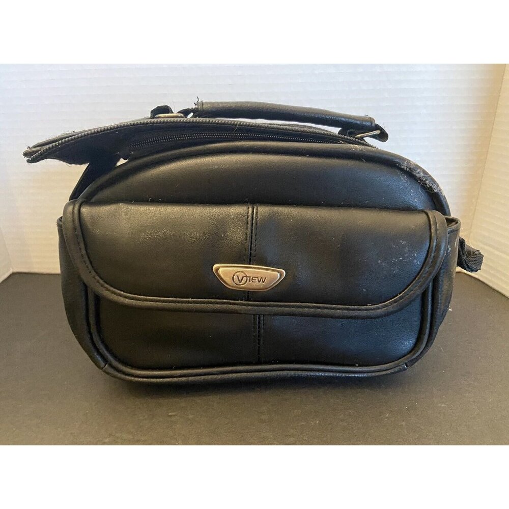 View padded faux leather camera bag with handle